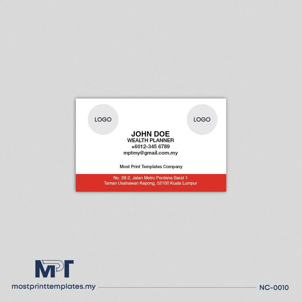 Red bottom bar business card template NC-0010